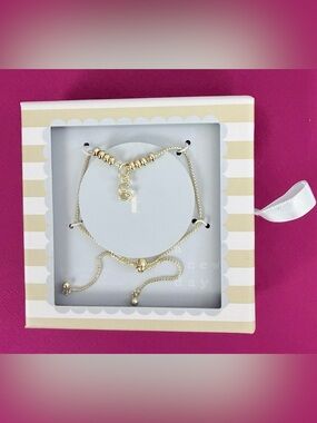 A New Day - Letter “E” 14K Dipped Adjustable Bracelet with Gold Beading